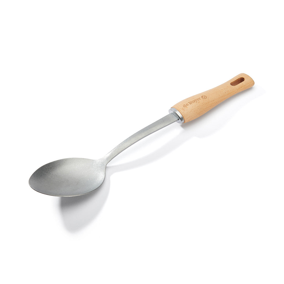 Cuillère pleine en inox patiné et manche bois