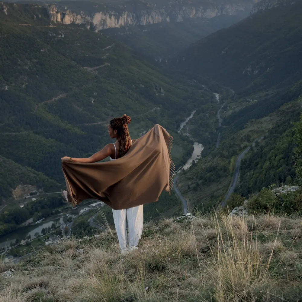 Fouta à franges et Nid d'abeille 100x200cm - Cognac